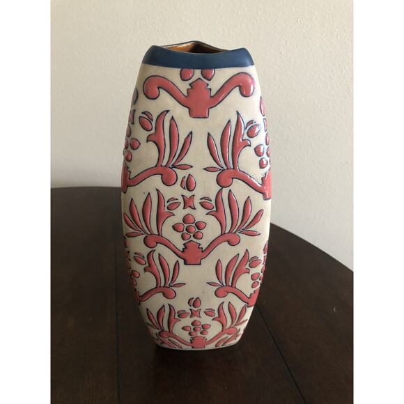 Vintage Formalities Baum Bros Vase Orange Brocade Collection 3 Sided Triangular - Picture 1 of 4